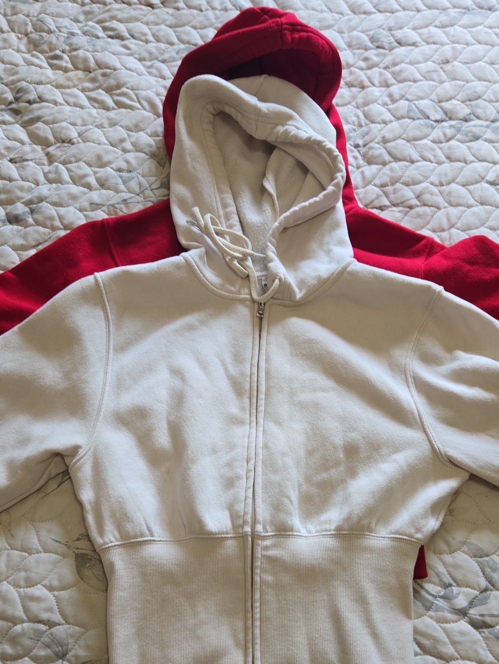 No Boundaries Cream & Red Cropped Hoodie